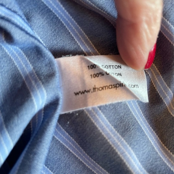 Thomas Pink 100% Cotton Dark Blue & White Striped Button Down. Size 17 1/2 - 37 - Picture 12 of 12